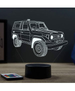 Lampe illusion 3D en verre acrylique gravée au laser représentant une voiture tout terrain Toyota Land Cruiser FJ73.