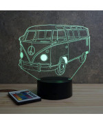 Lampe illusion 3D en verre acrylique gravée au laser représentant une voiture VW Combi T1.