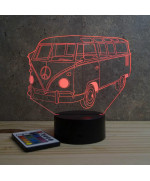 Lampe illusion 3D en verre acrylique gravée au laser représentant une voiture VW Combi T1.