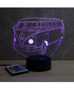 Lampe illusion 3D en verre acrylique gravée au laser représentant une voiture VW Combi T1.