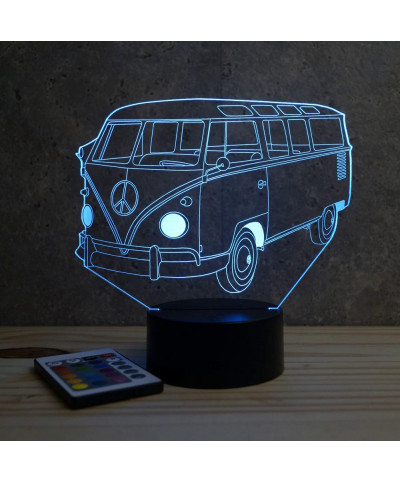 Lampe illusion 3D en verre acrylique gravée au laser représentant une voiture VW Combi T1.