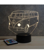 Lampe illusion 3D en verre acrylique gravée au laser représentant une voiture VW Combi T1.