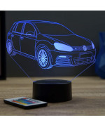 Lampe illusion 3D en verre acrylique gravée au laser représentant une voiture VW Golf 6 R.
