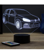 Lampe illusion 3D en verre acrylique gravée au laser représentant une voiture VW Golf 6 R.