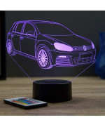 Lampe illusion 3D en verre acrylique gravée au laser représentant une voiture VW Golf 6 R.