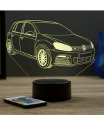 Lampe illusion 3D en verre acrylique gravée au laser représentant une voiture VW Golf 6 R.