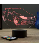 Lampe illusion 3D en verre acrylique gravée au laser représentant une voiture VW Golf 6 R.