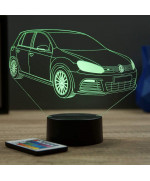 Lampe illusion 3D en verre acrylique gravée au laser représentant une voiture VW Golf 6 R.