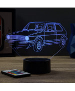 Lampe illusion 3D en verre acrylique gravée au laser représentant une voiture VW Golf 1 GTI.