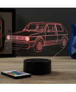 Lampe illusion 3D en verre acrylique gravée au laser représentant une voiture VW Golf 1 GTI.